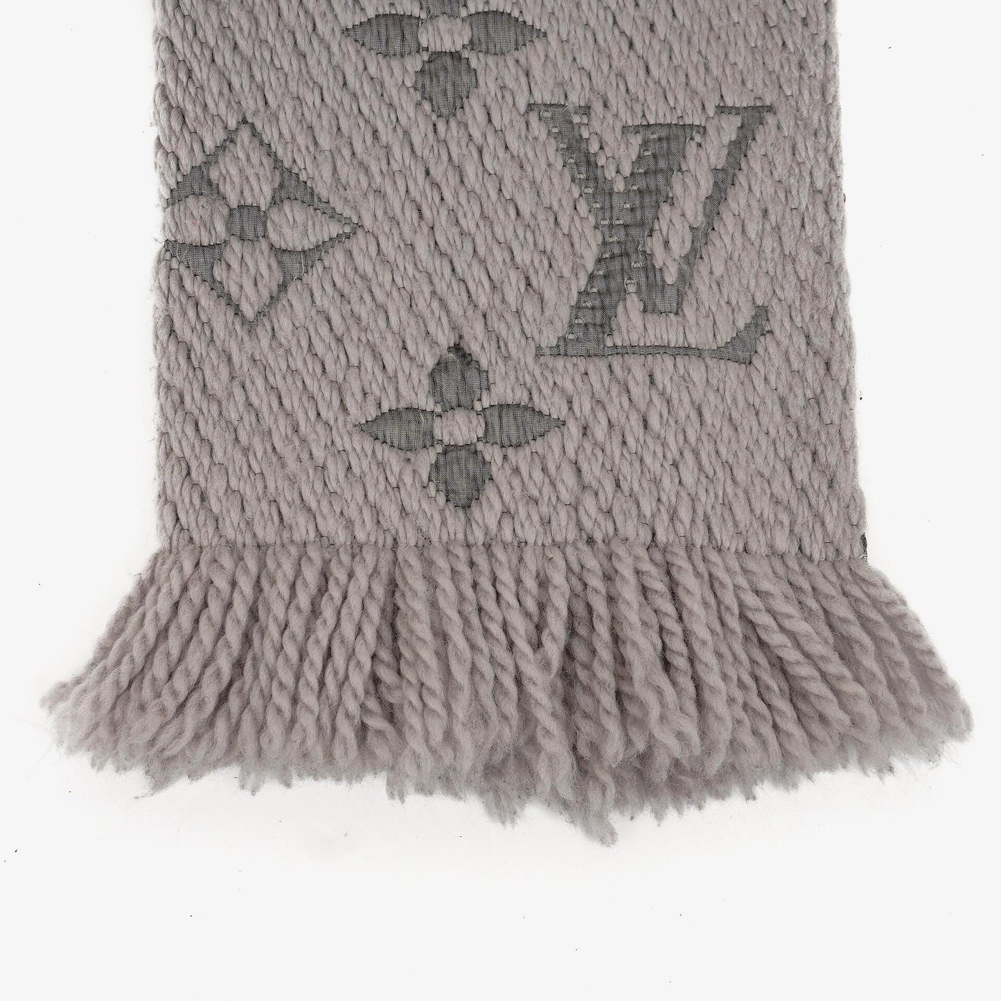 Louis Vuitton Logomania Wool Silk Scarf Pearl Grey