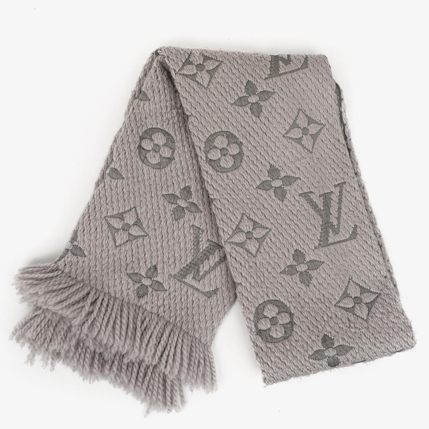 Louis Vuitton Logomania Wool Silk Scarf Pearl Grey