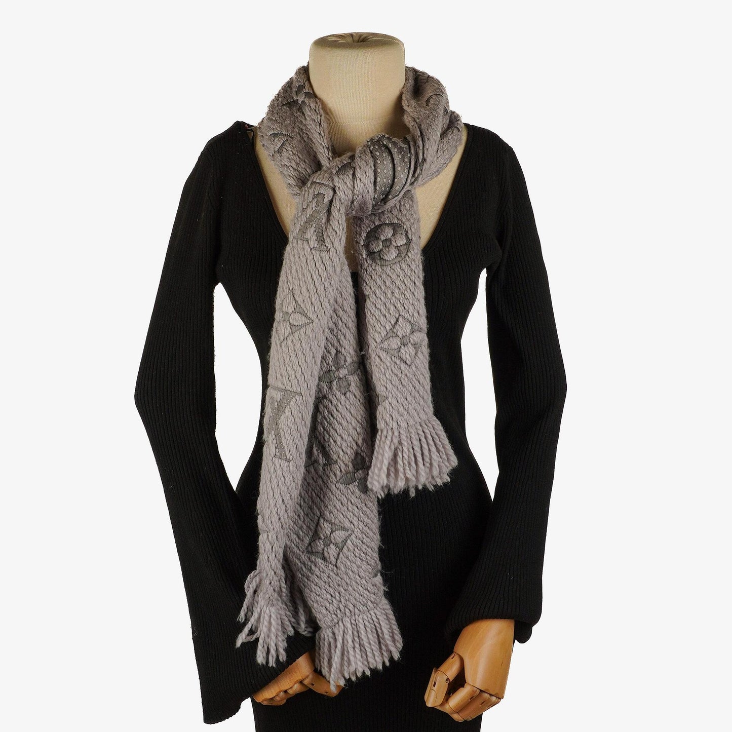 Louis Vuitton Logomania Wool Silk Scarf Pearl Grey