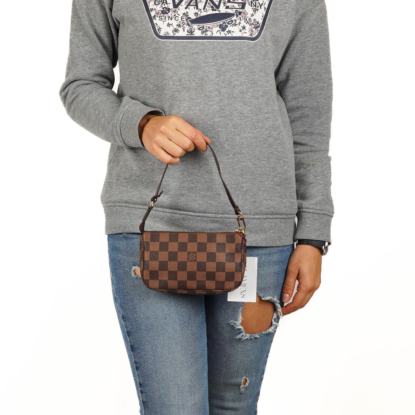 Louis Vuitton Mini Pochette Accessoires Damier Ebene Canvas Clutch Handbag