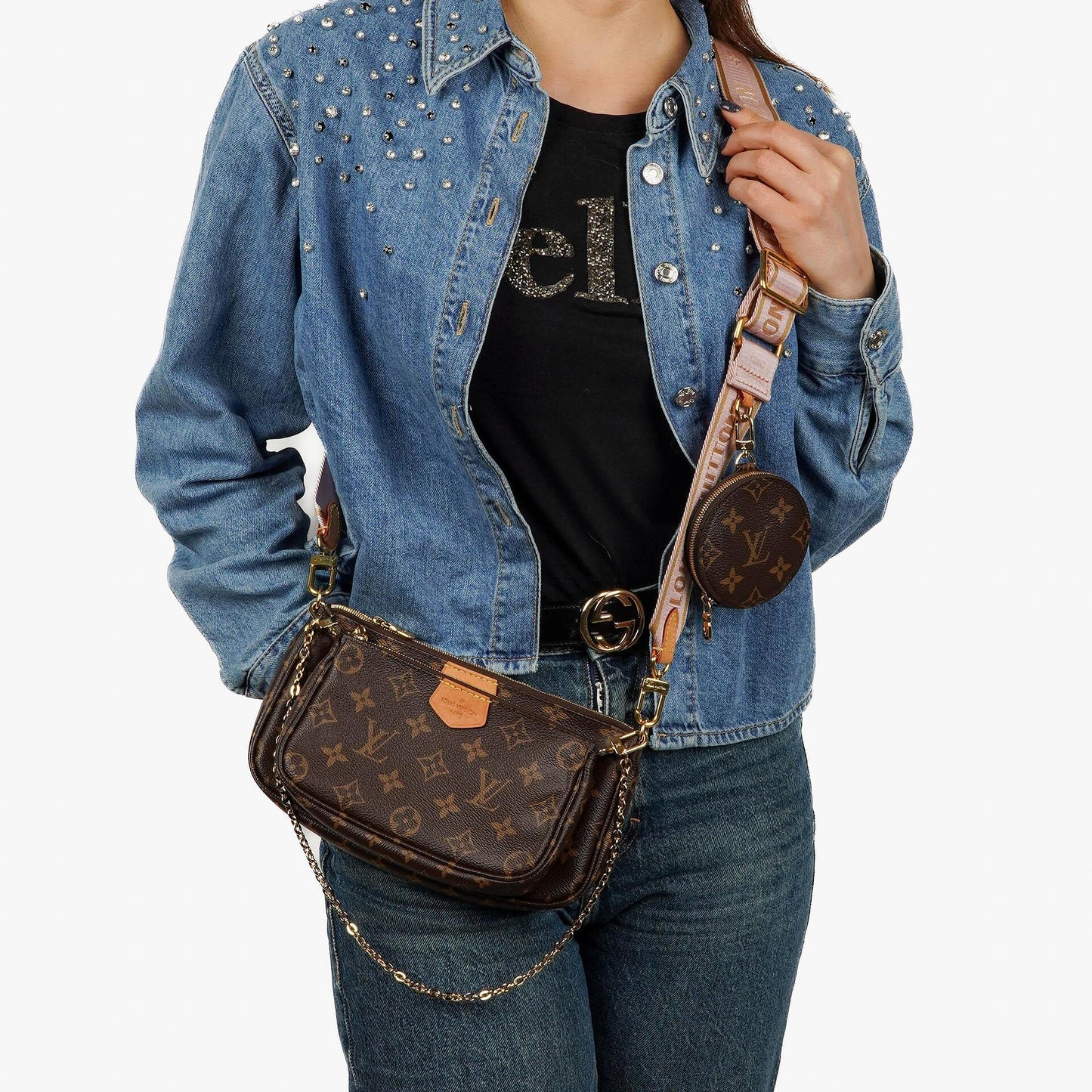 Louis Vuitton Multi Pochette Accessoires Monogram Canvas And Rose Clair Jacquard