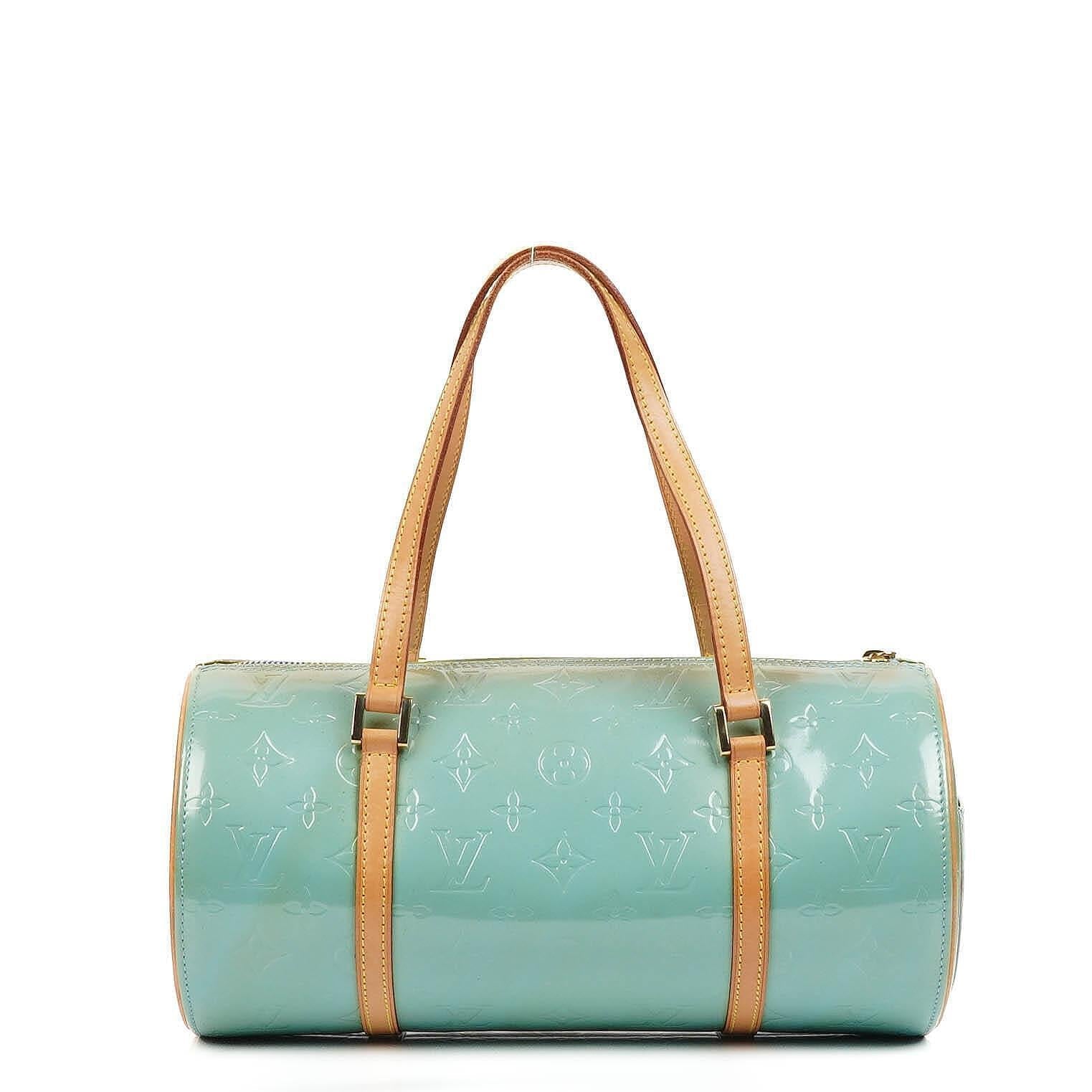 Louis Vuitton Papillon 30 Blue Monogram Vernis Leather Handbag