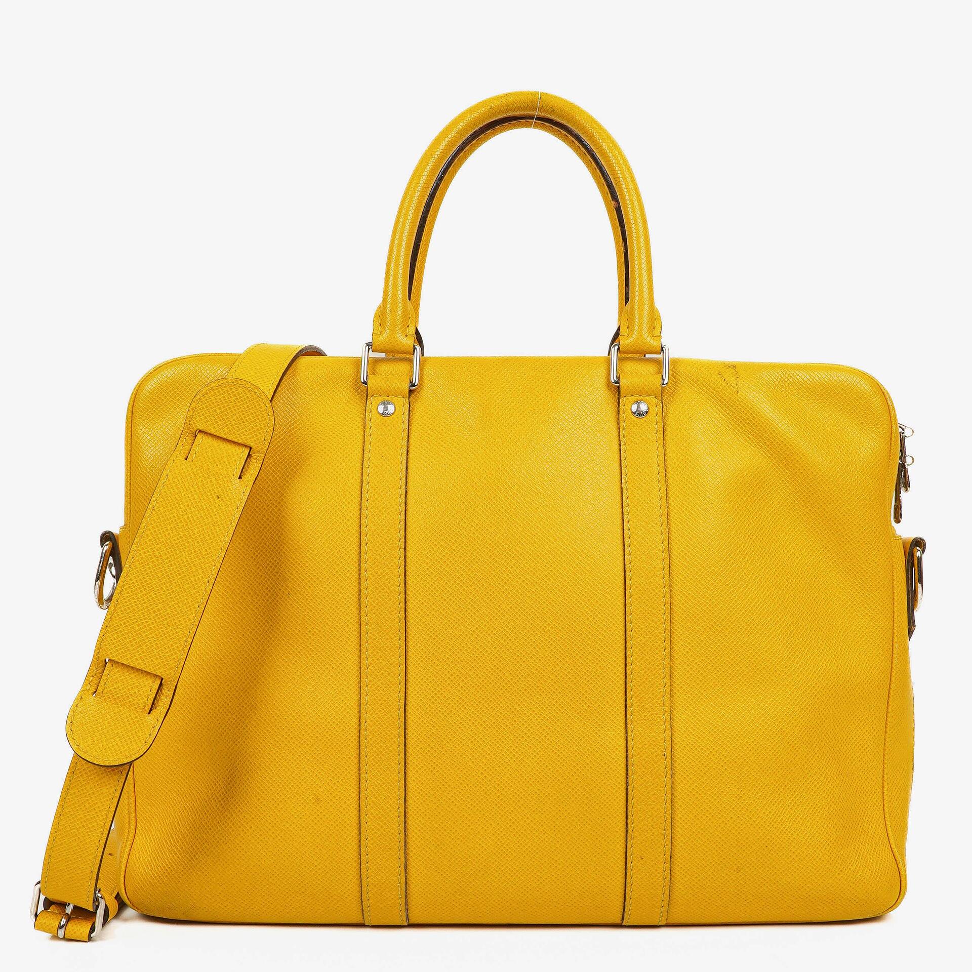Louis Vuitton Porte Documents Voyage Yellow Altair Taiga Leather Briefcase