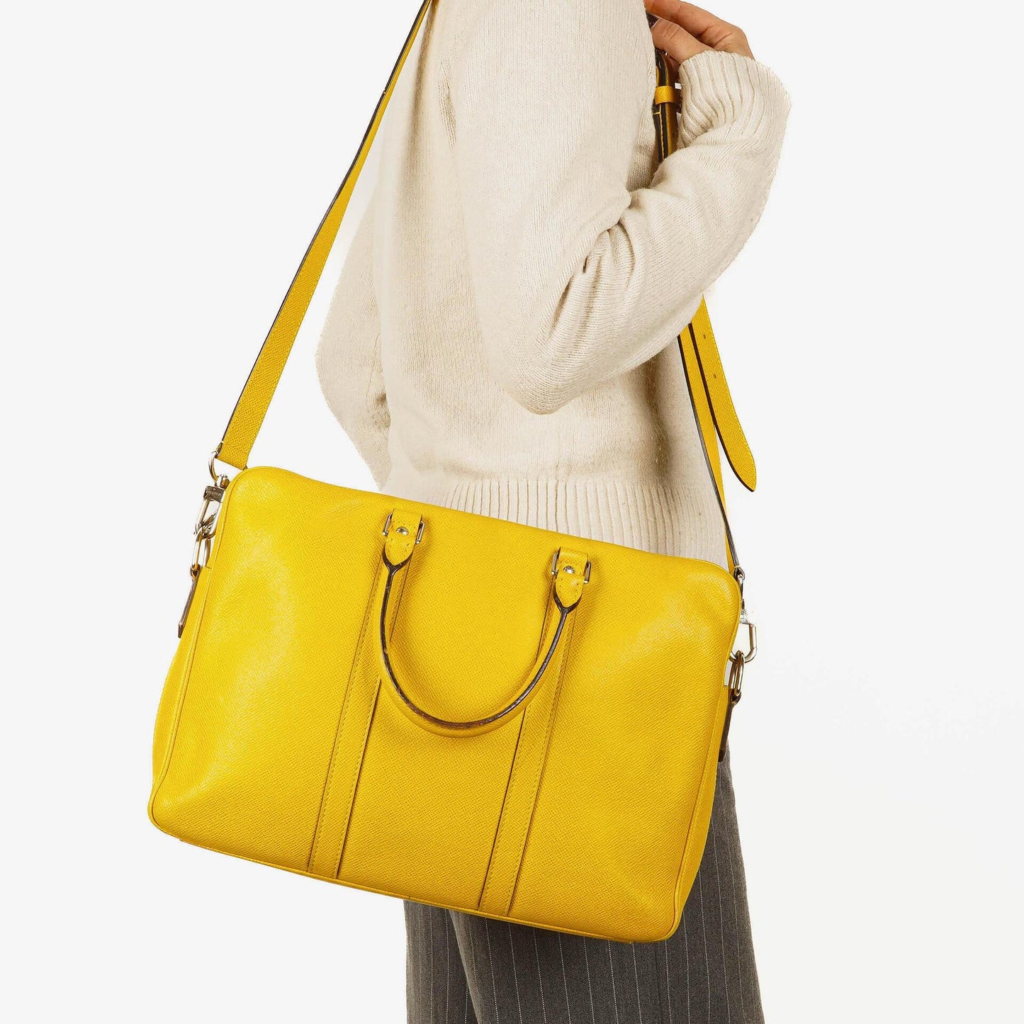 Louis Vuitton Porte Documents Voyage Yellow Altair Taiga Leather Briefcase