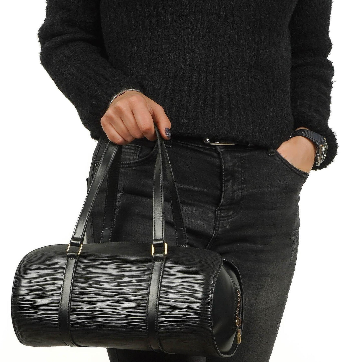 Louis Vuitton Soufflot Handbag In Black Epi Leather