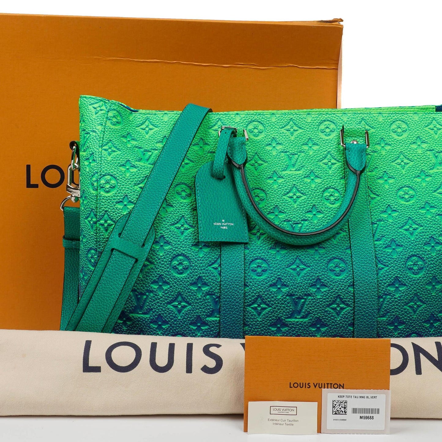 Louis Vuitton Taurillon Illusion Keepall Tote Monogram Bleu Vert