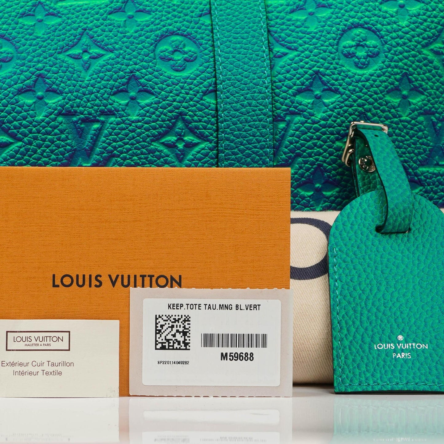 Louis Vuitton Taurillon Illusion Keepall Tote Monogram Bleu Vert