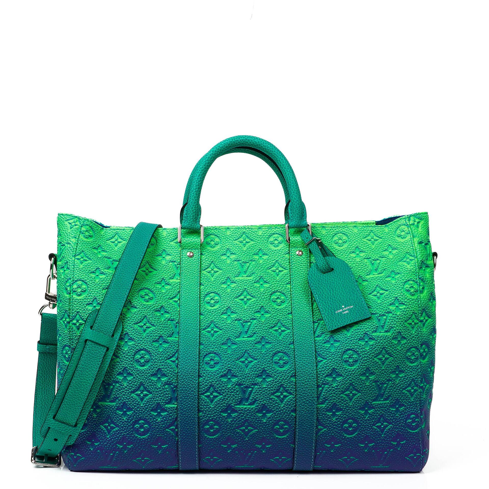 Louis Vuitton Taurillon Illusion Keepall Tote Monogram Bleu Vert
