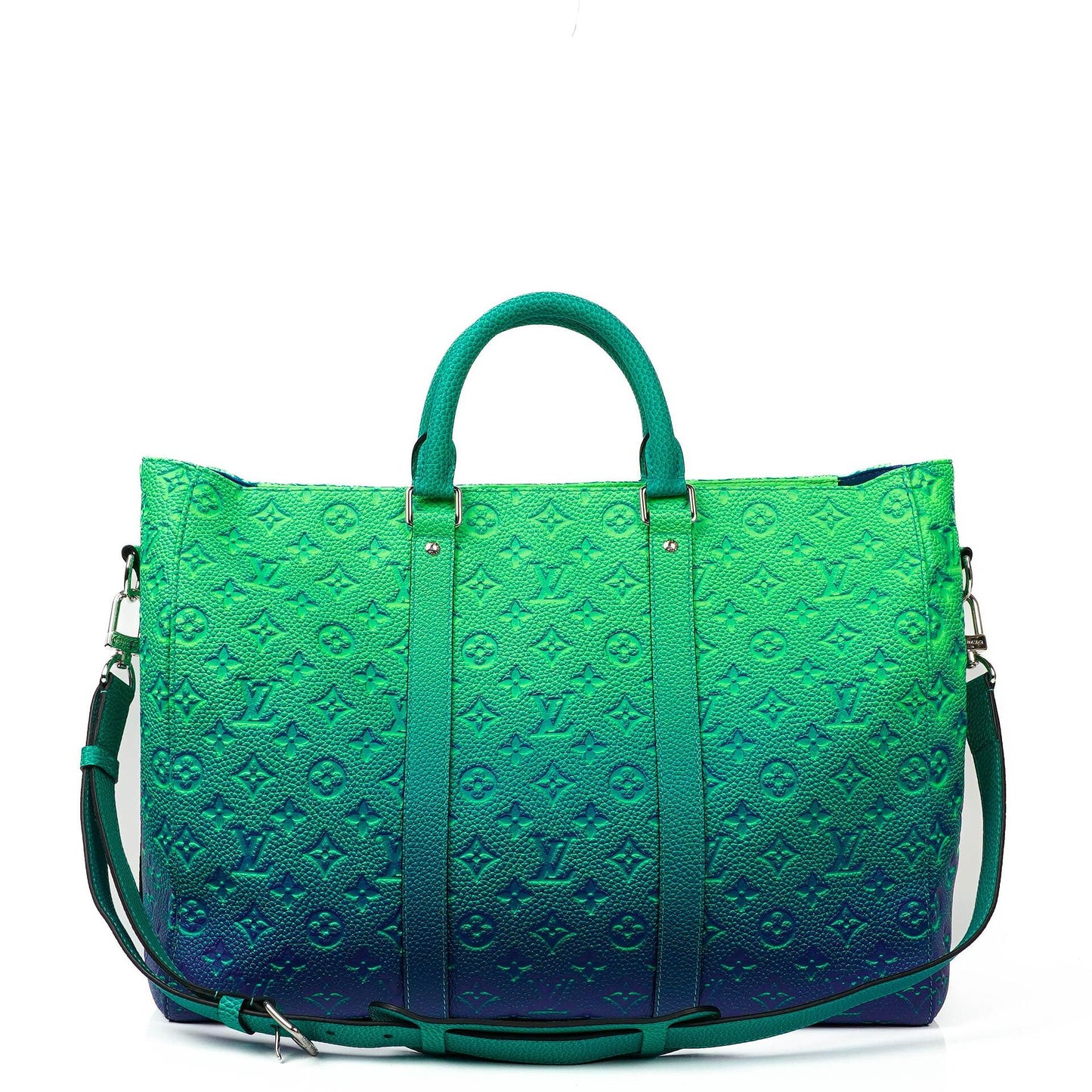 Louis Vuitton Taurillon Illusion Keepall Tote Monogram Bleu Vert