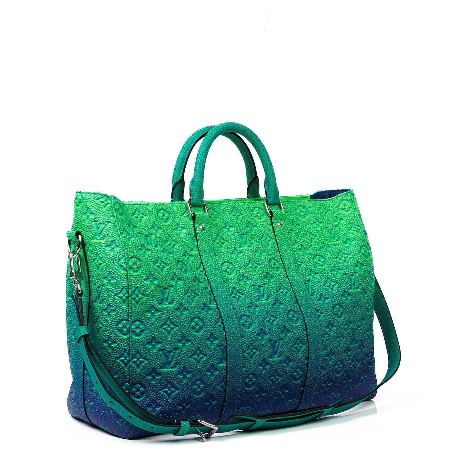 Louis Vuitton Taurillon Illusion Keepall Tote Monogram Bleu Vert