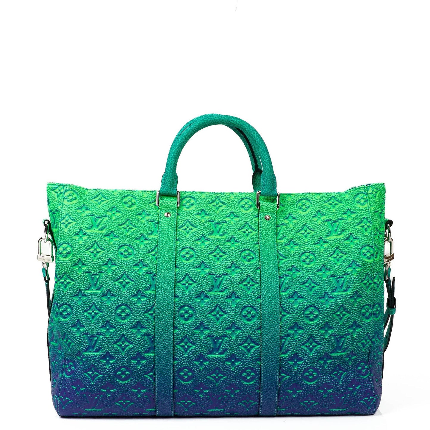 Louis Vuitton Taurillon Illusion Keepall Tote Monogram Bleu Vert