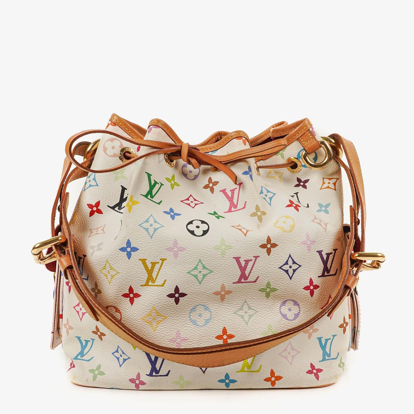 Louis Vuitton x Takashi Murakami White Multicolore Monogram Coated Canvas Petit Noe Shoulder Bag