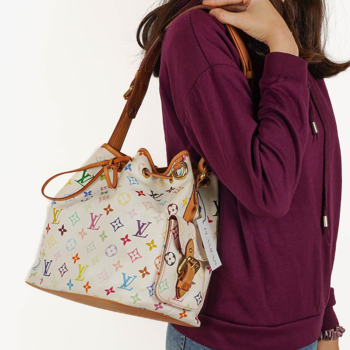 Louis Vuitton x Takashi Murakami White Multicolore Monogram Coated Canvas Petit Noe Shoulder Bag