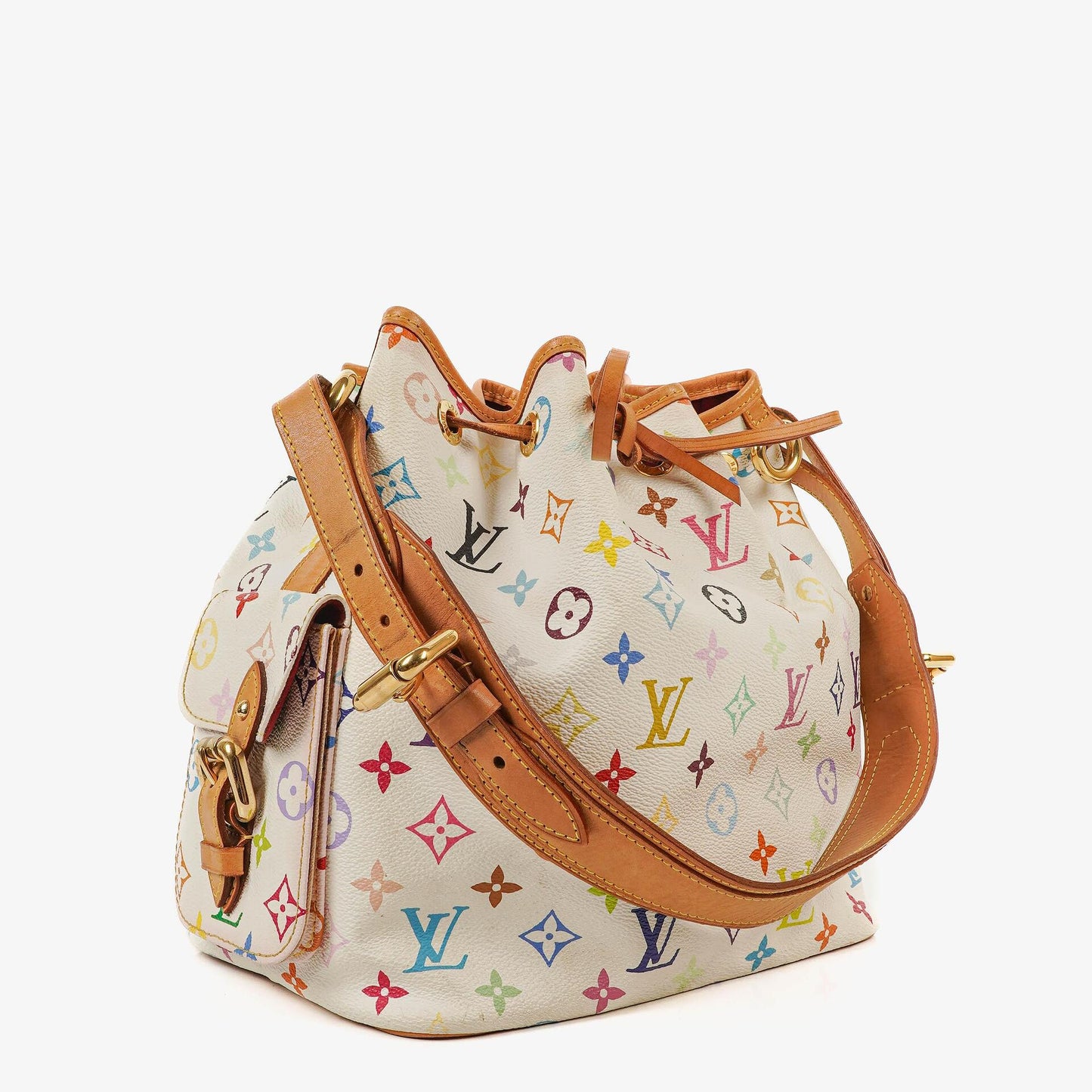 Louis Vuitton x Takashi Murakami White Multicolore Monogram Coated Canvas Petit Noe Shoulder Bag
