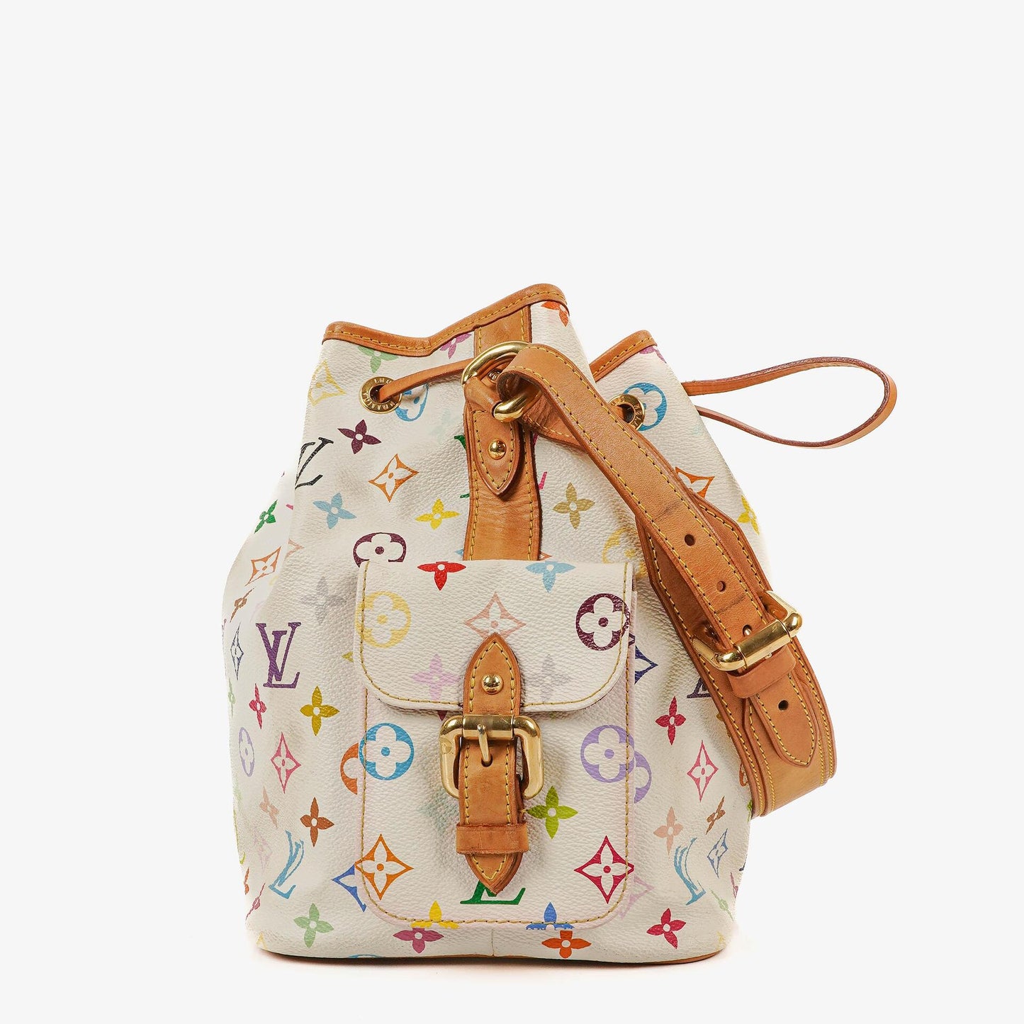 Louis Vuitton x Takashi Murakami White Multicolore Monogram Coated Canvas Petit Noe Shoulder Bag