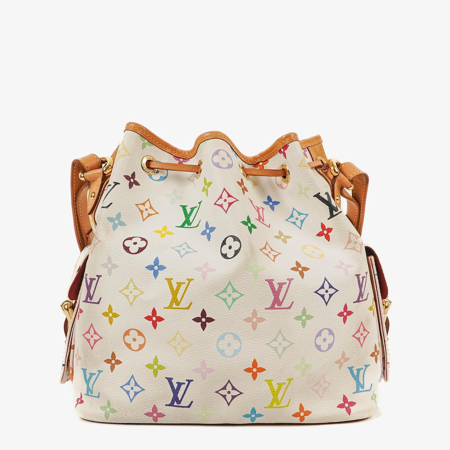 Louis Vuitton x Takashi Murakami White Multicolore Monogram Coated Canvas Petit Noe Shoulder Bag