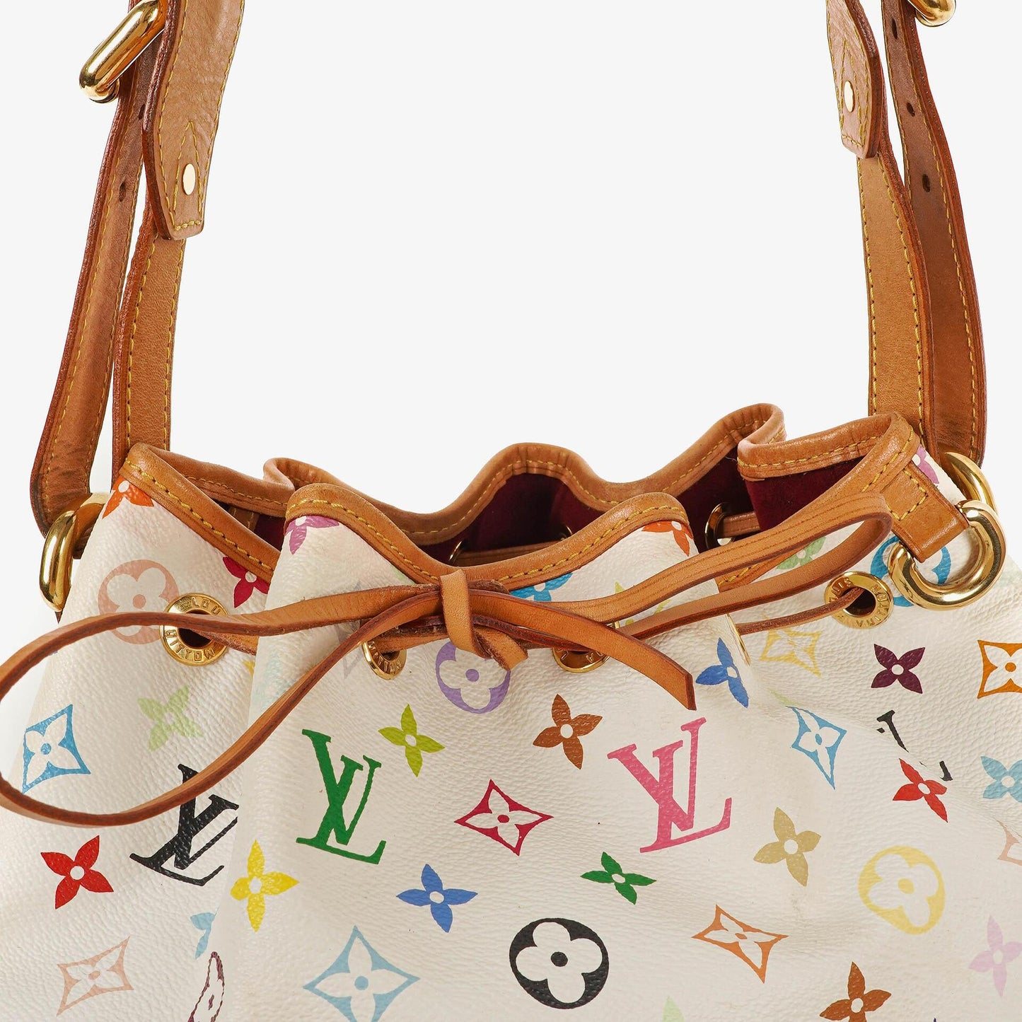 Louis Vuitton x Takashi Murakami White Multicolore Monogram Coated Canvas Petit Noe Shoulder Bag