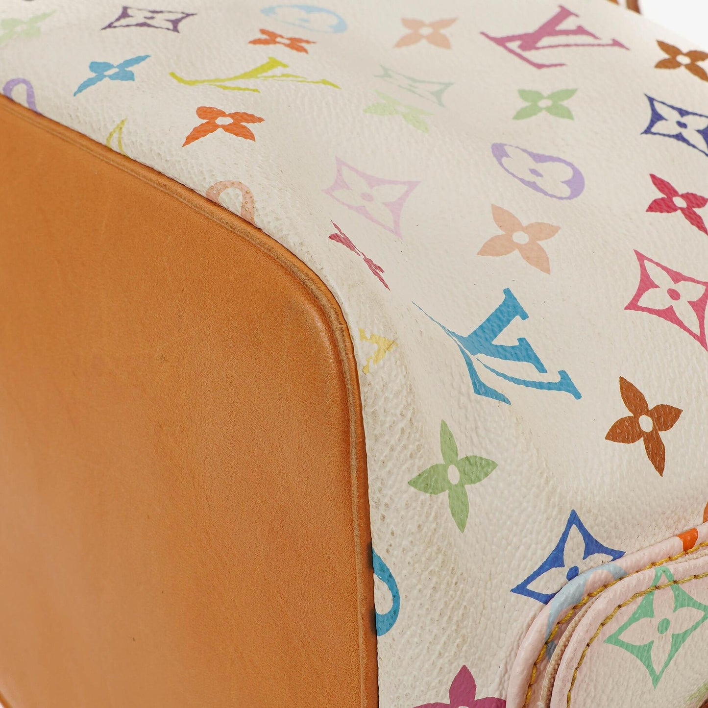 Louis Vuitton x Takashi Murakami White Multicolore Monogram Coated Canvas Petit Noe Shoulder Bag