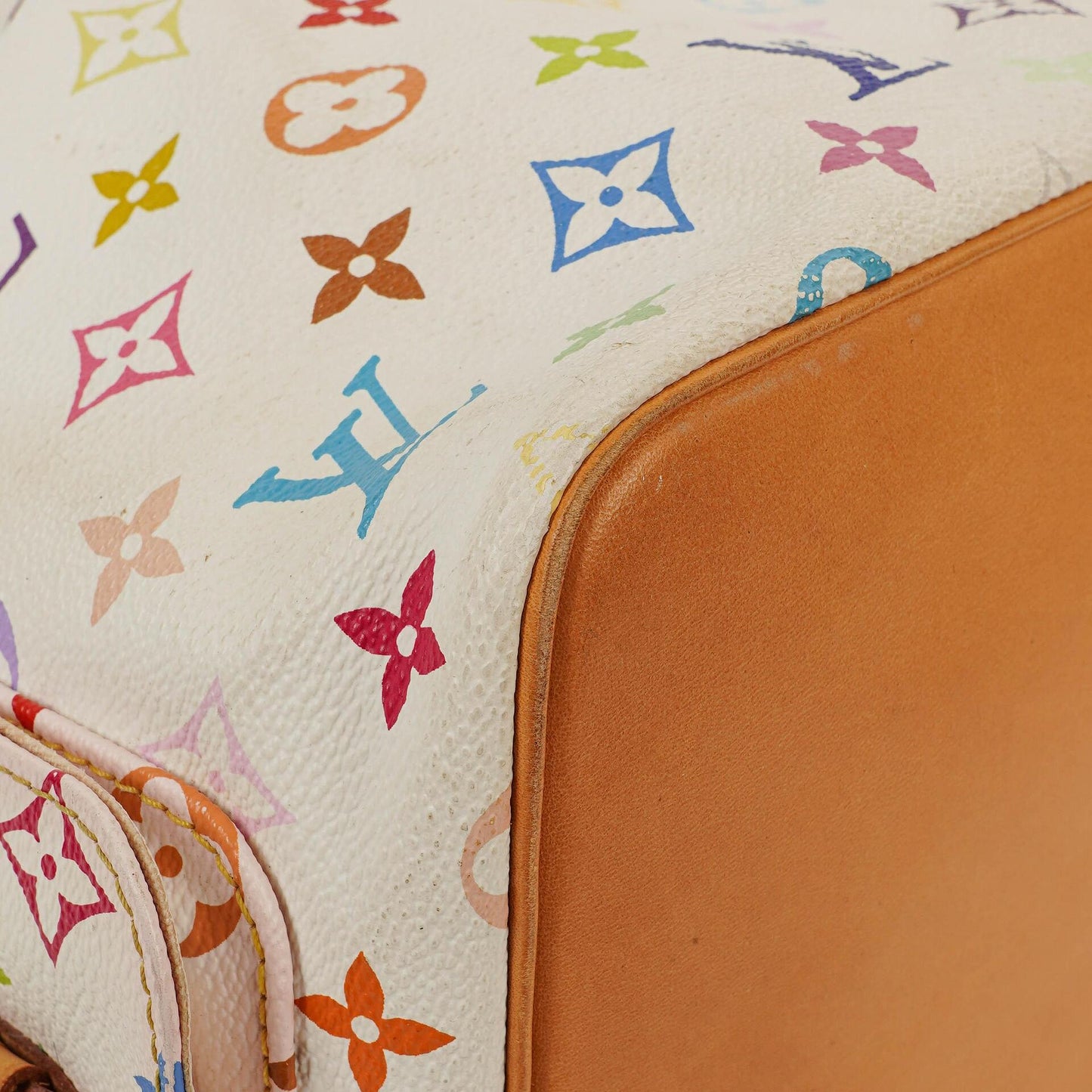 Louis Vuitton x Takashi Murakami White Multicolore Monogram Coated Canvas Petit Noe Shoulder Bag