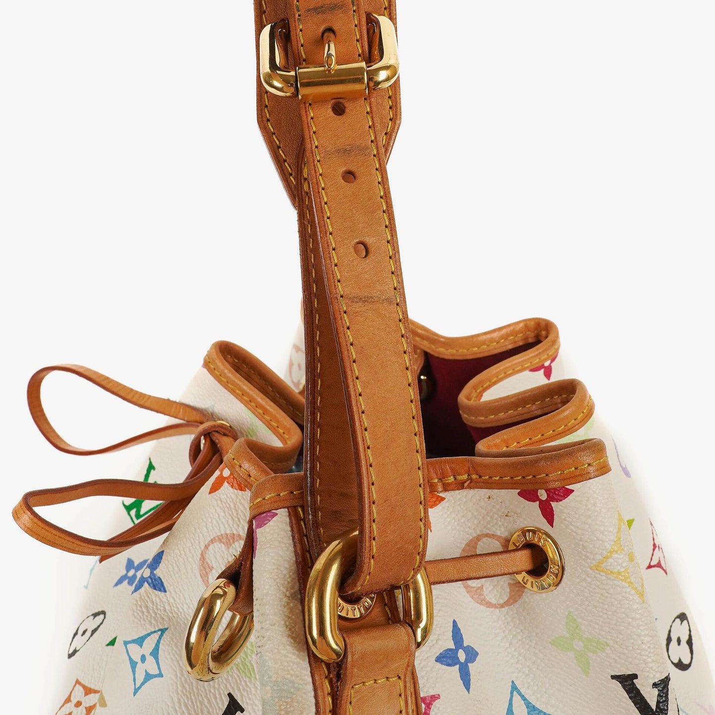 Louis Vuitton x Takashi Murakami White Multicolore Monogram Coated Canvas Petit Noe Shoulder Bag