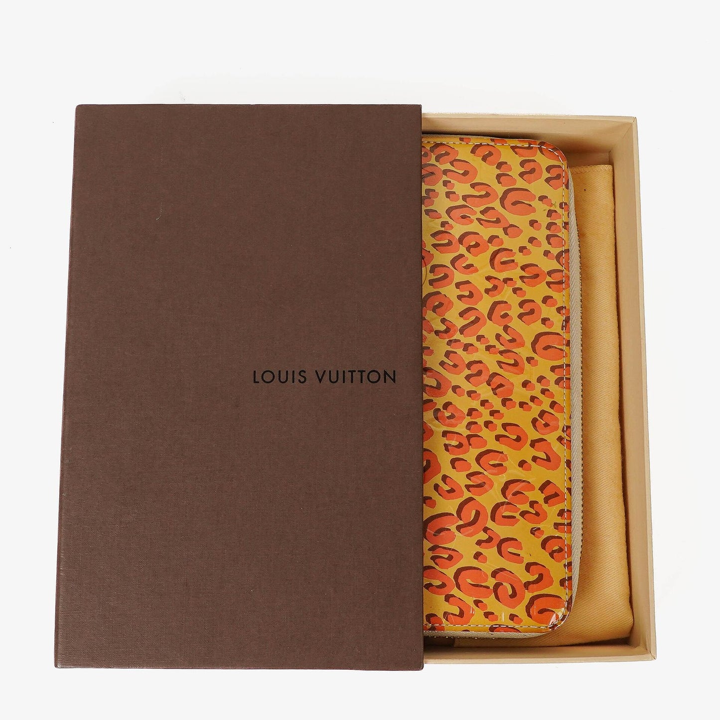 Louis Vuitton Zippy Leopard Print Vernis Blanc Corail Wallet