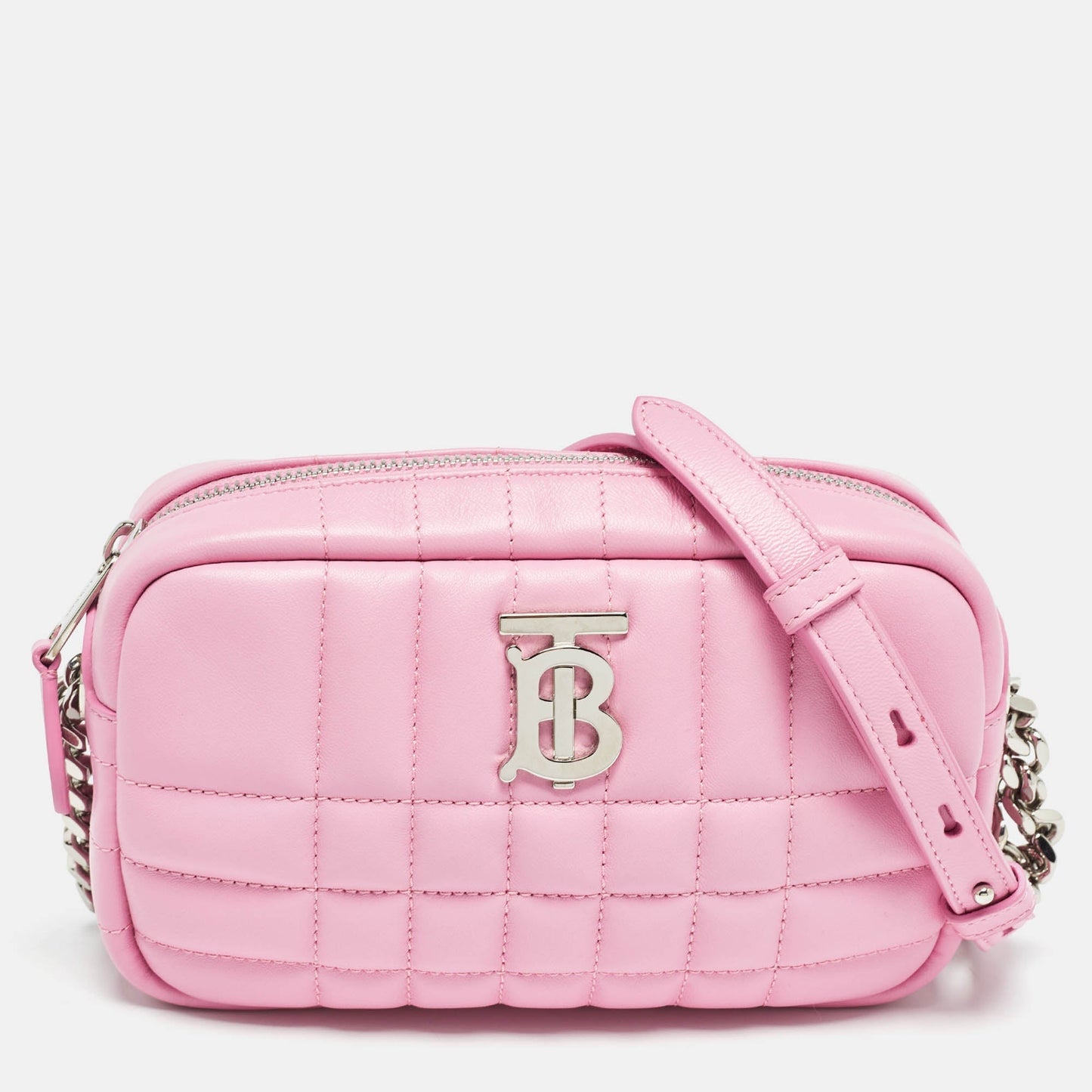 Luxury Burberry Pink Quilted Leather Mini Lola Camera Bag
