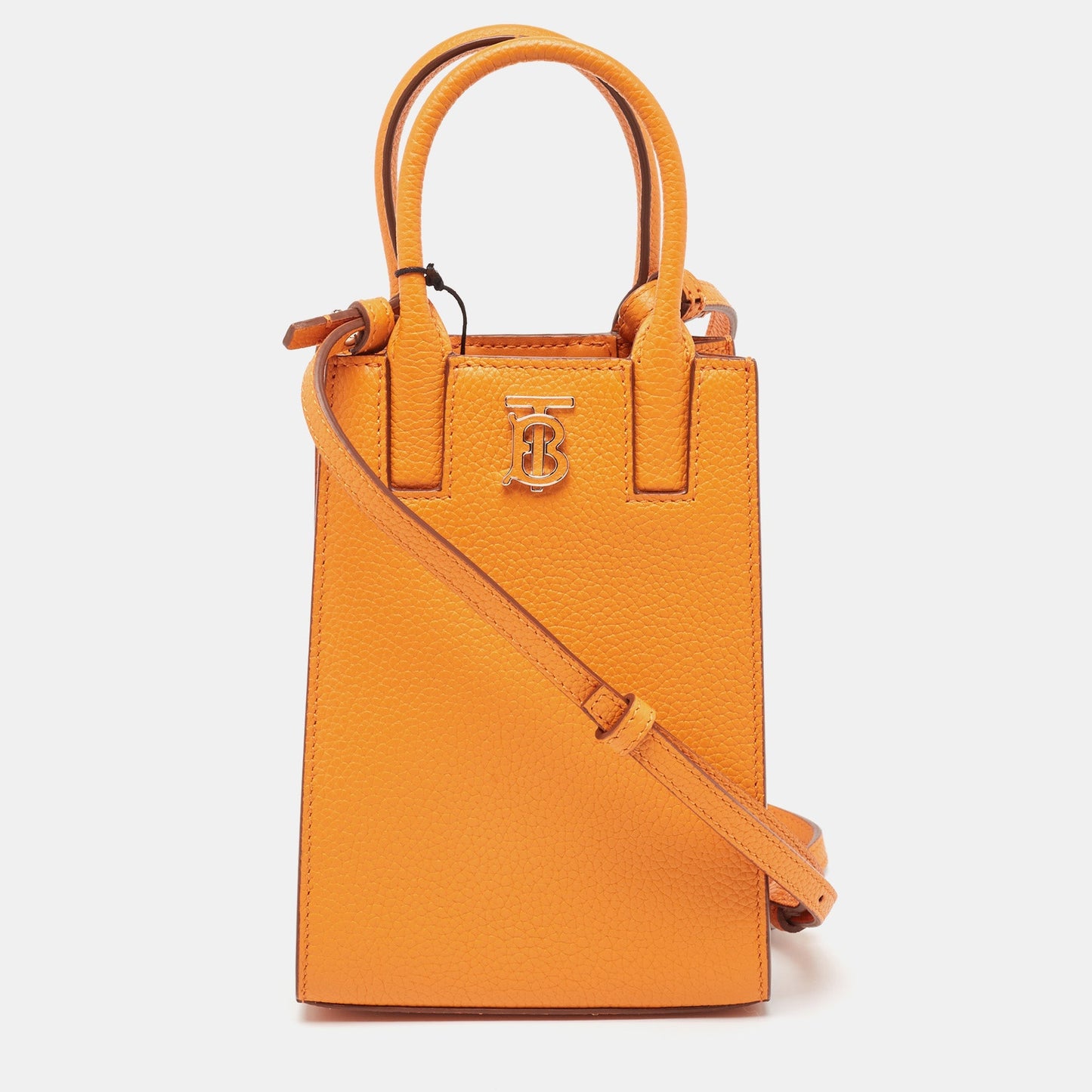 Luxury Burberry Orange Leather TB Logo Phone Crossbody Bag