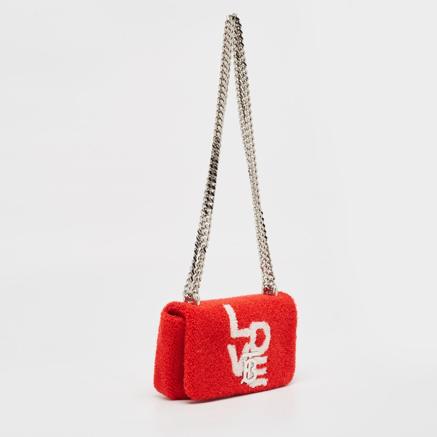 Luxury Burberry Red Terry Fabric Mini Love Lola Shoulder Bag