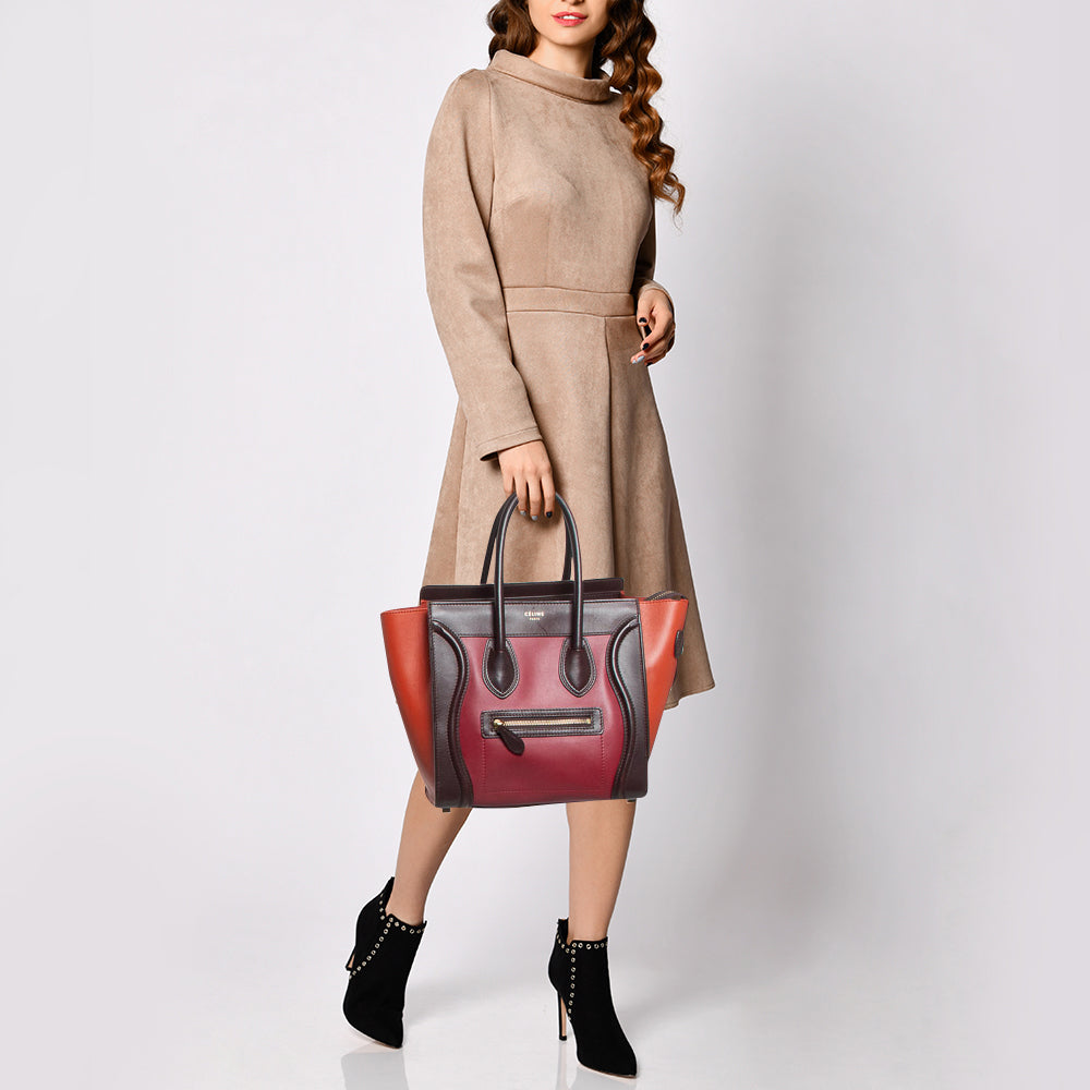 Luxury CELINE Tri Color Leather Micro Luggage Tote