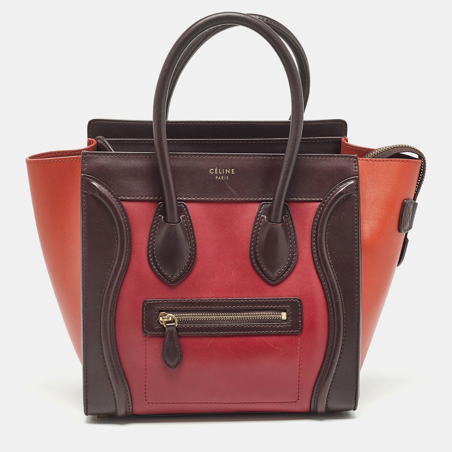 Luxury CELINE Tri Color Leather Micro Luggage Tote