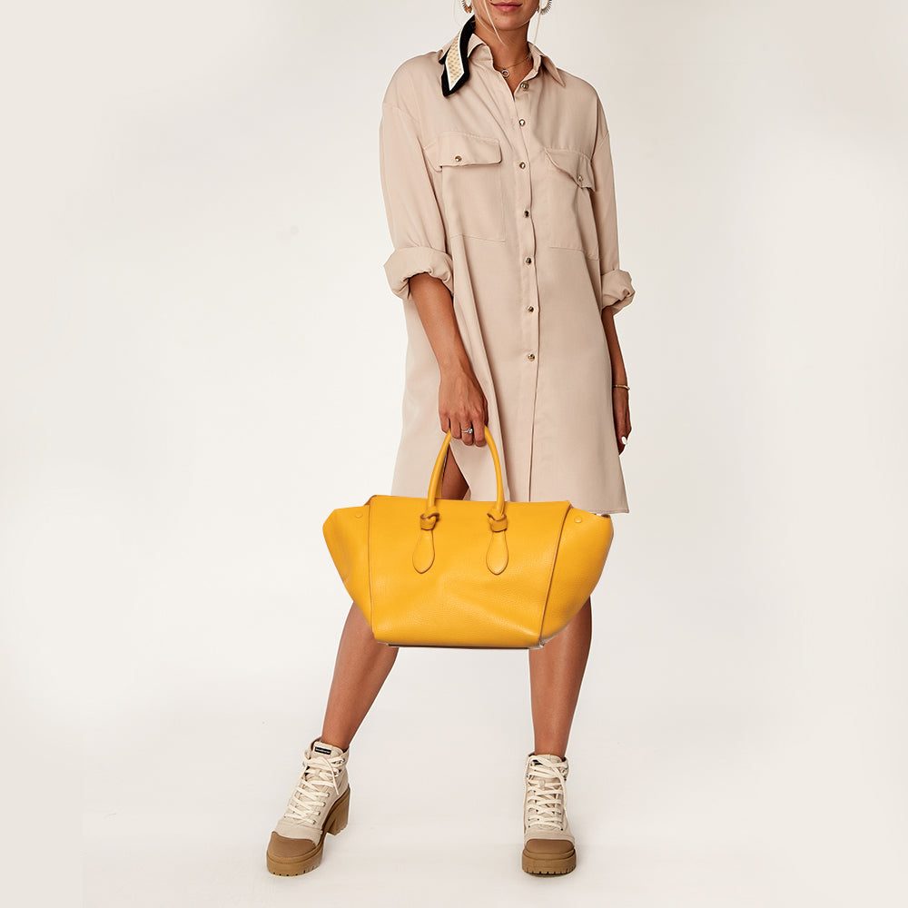 Luxury CELINE Yellow Leather Small Tie Tote
