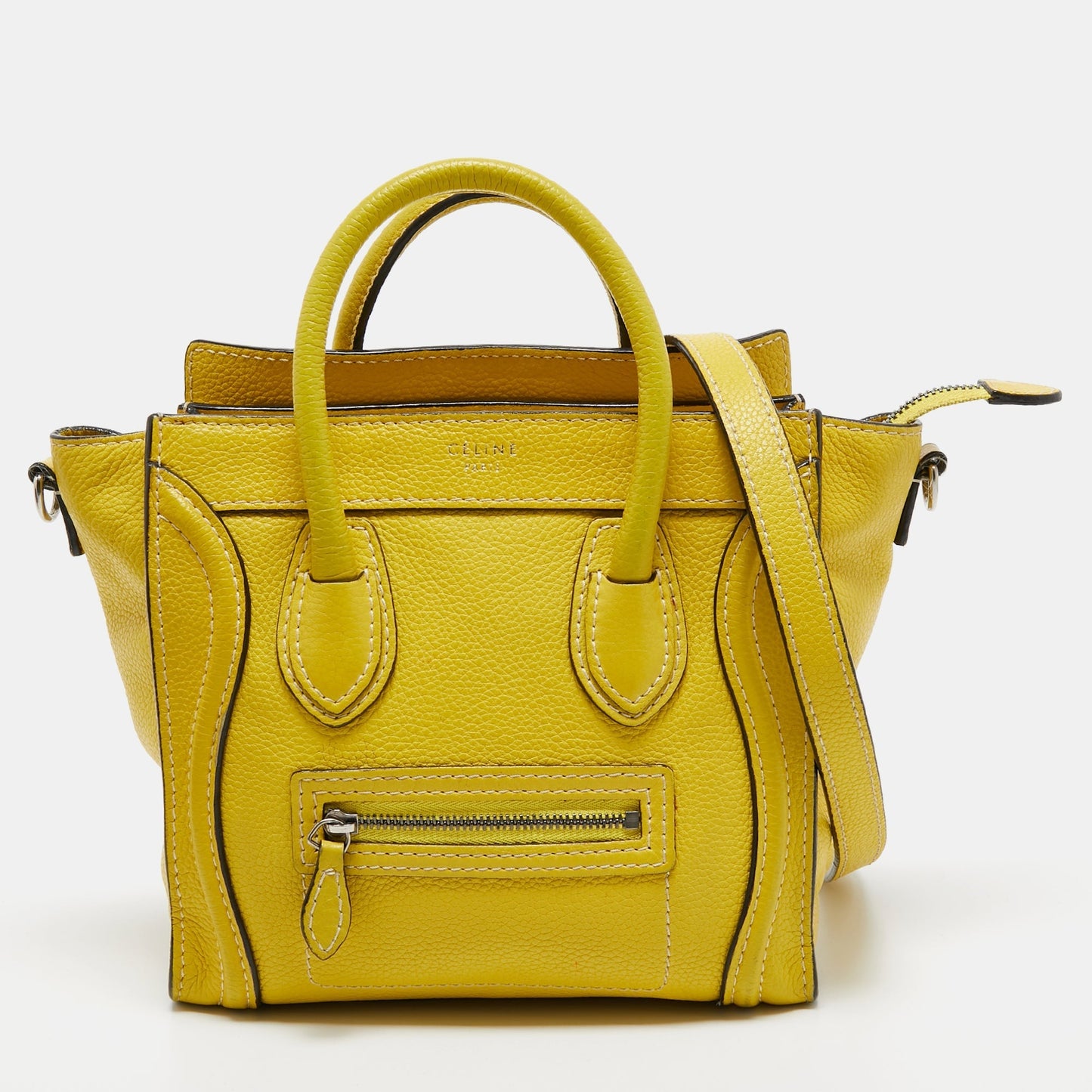 Luxury CELINE Yellow Leather Nano Luggage Tote