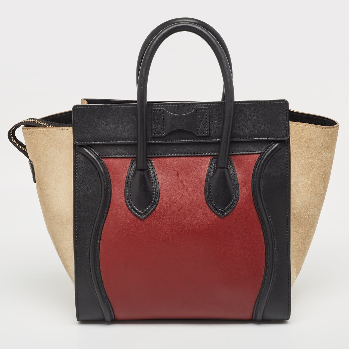 Luxury CELINE Tricolor Leather and Suede Mini Luggage Tote