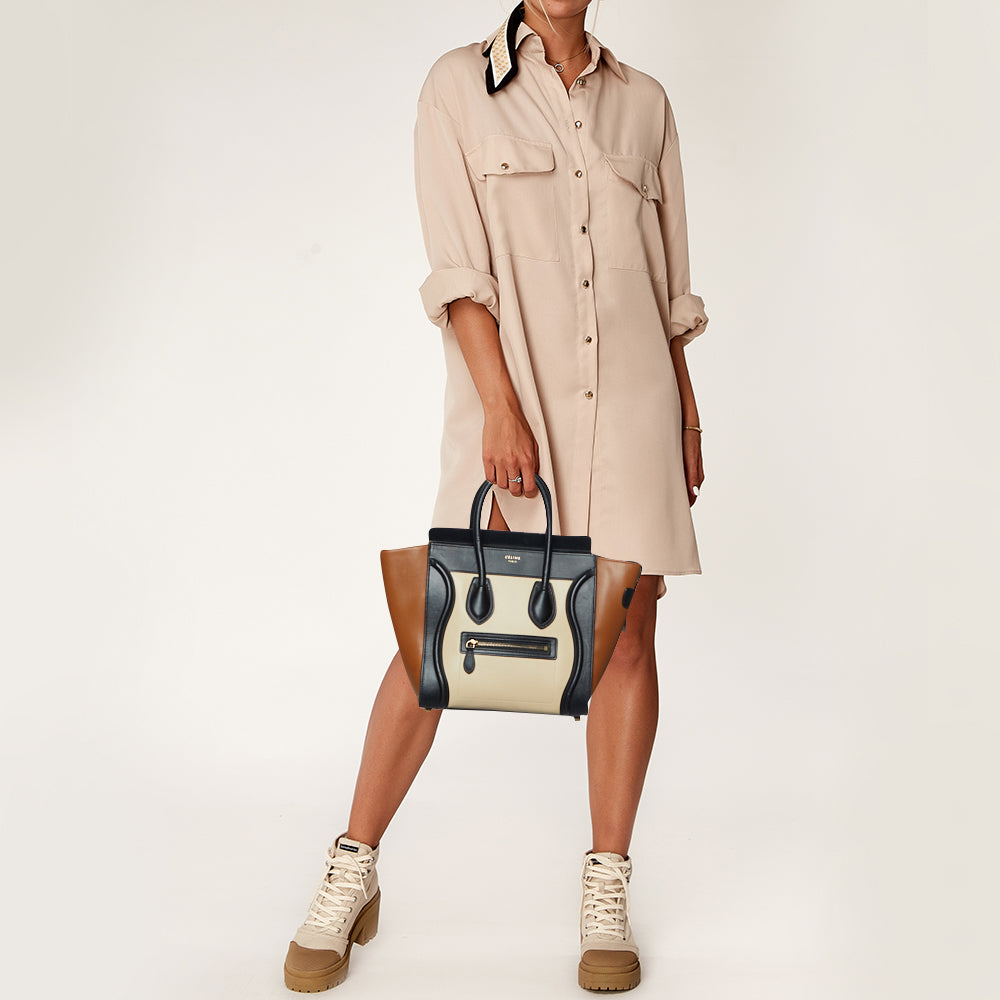 Luxury CELINE Tri Color Leather Micro Luggage Tote