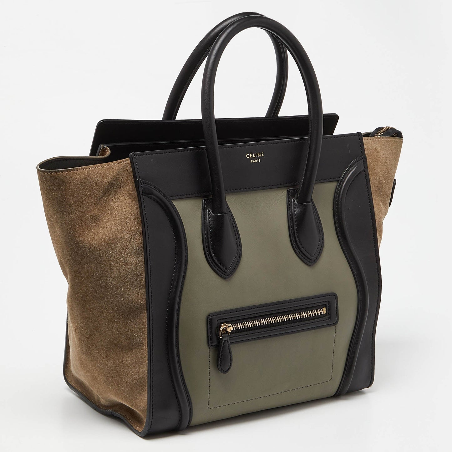 Luxury CELINE Tricolor Leather and Suede Mini Luggage Tote