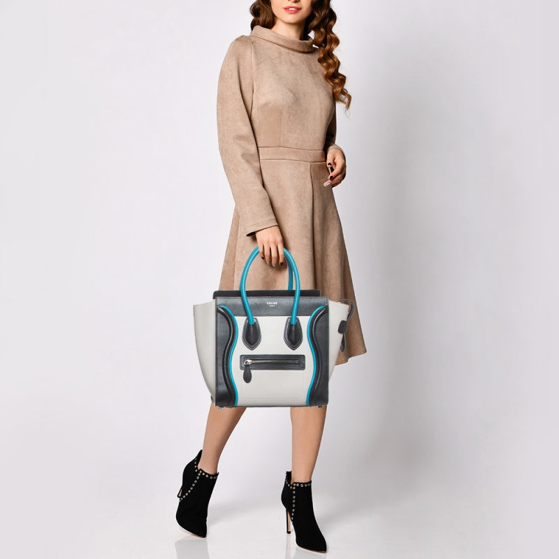 Luxury CELINE Tricolor Leather Micro Luggage Tote