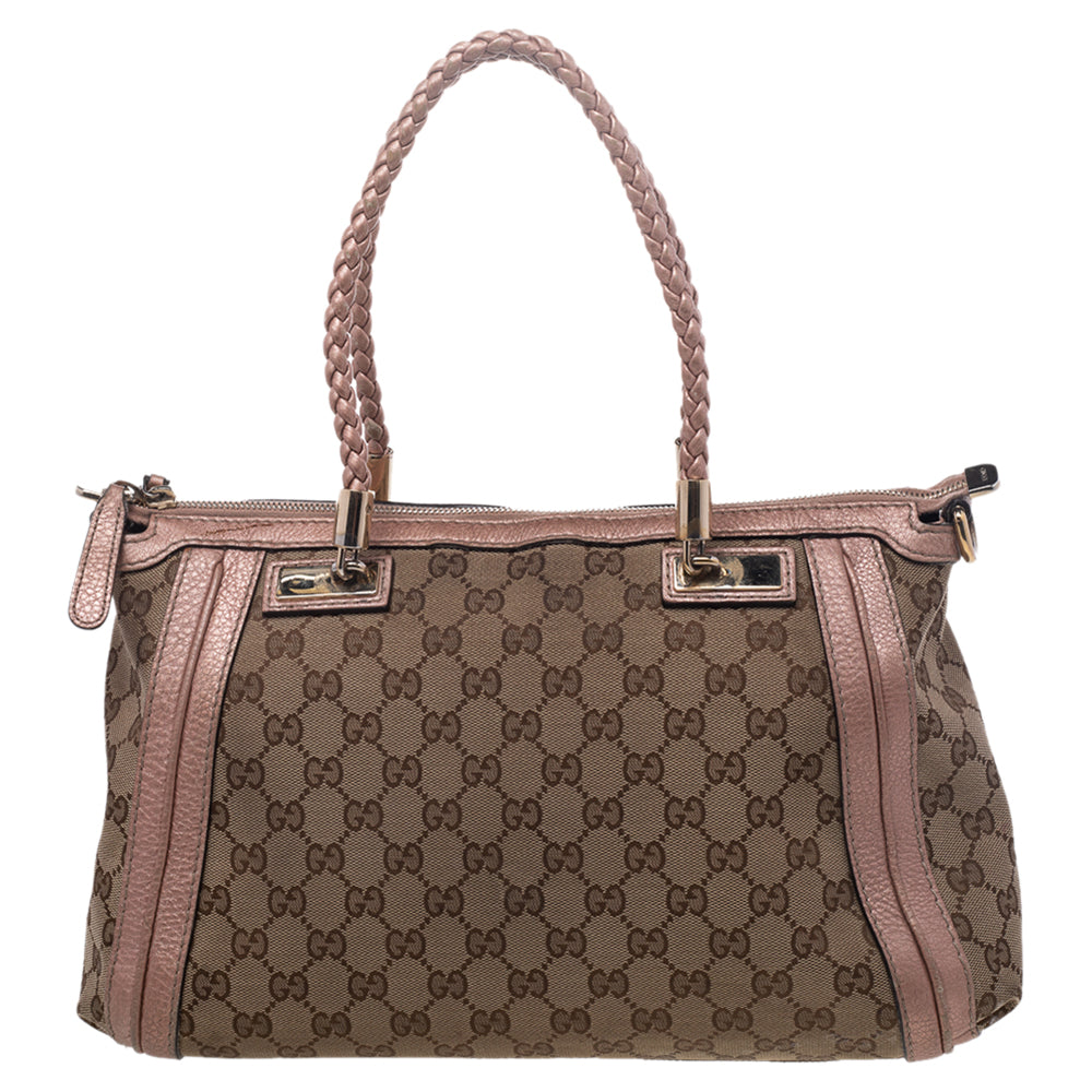 Gucci Beige Leather Canvas Satchel