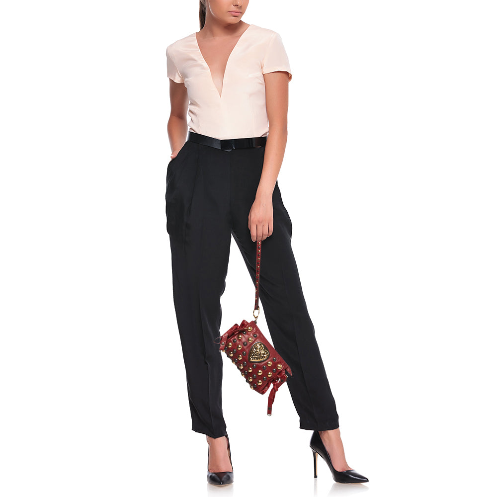 Gucci Red Leather Studded Babouska Hysteria Clutch