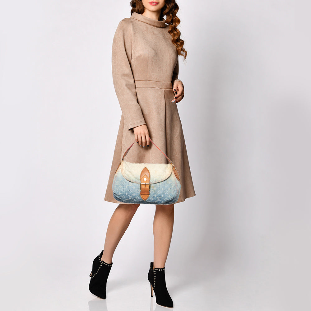 LOUIS VUITTON Blue Monogram and Leather Limited Edition Sunshine Bag