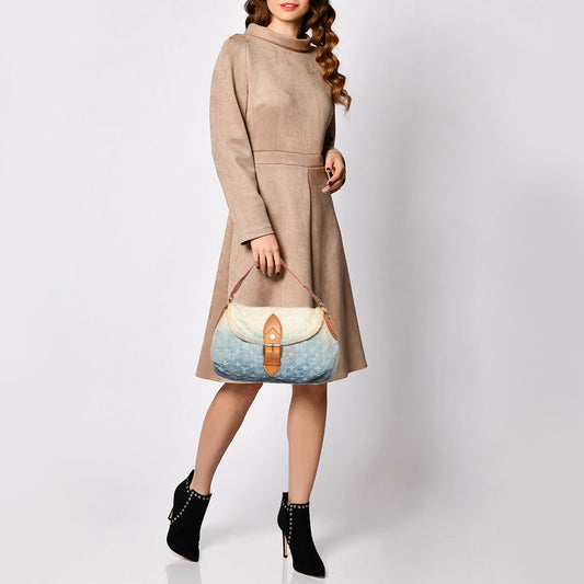 LOUIS VUITTON Blue Monogram and Leather Limited Edition Sunshine Bag