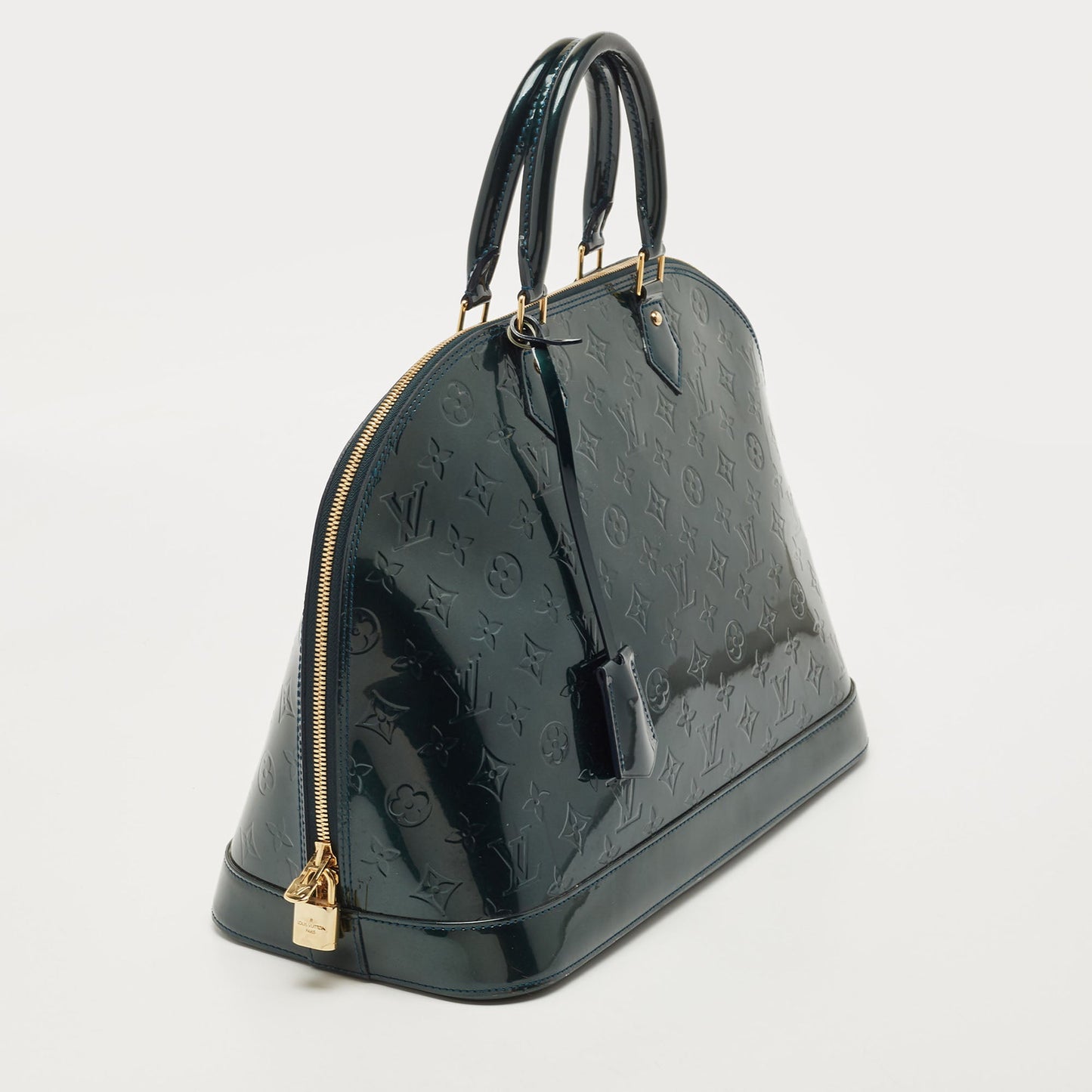 LOUIS VUITTON Bleu Nuit Monogram Vernis Alma GM Bag