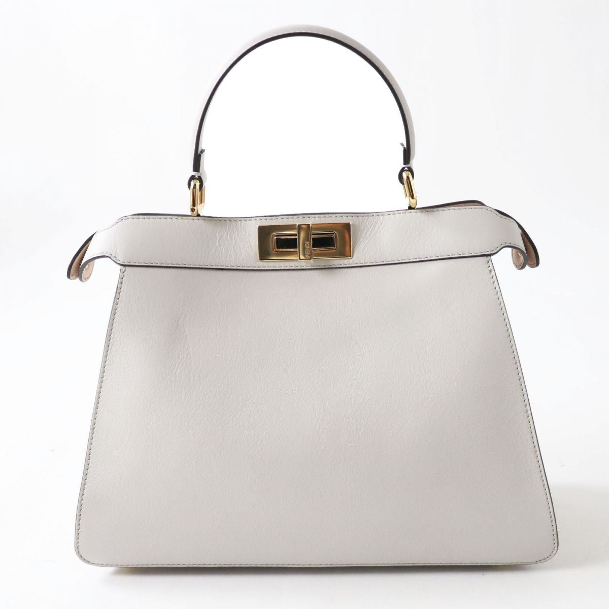 FENDI Shoulder Bag leather Light Gray x Gold Metal