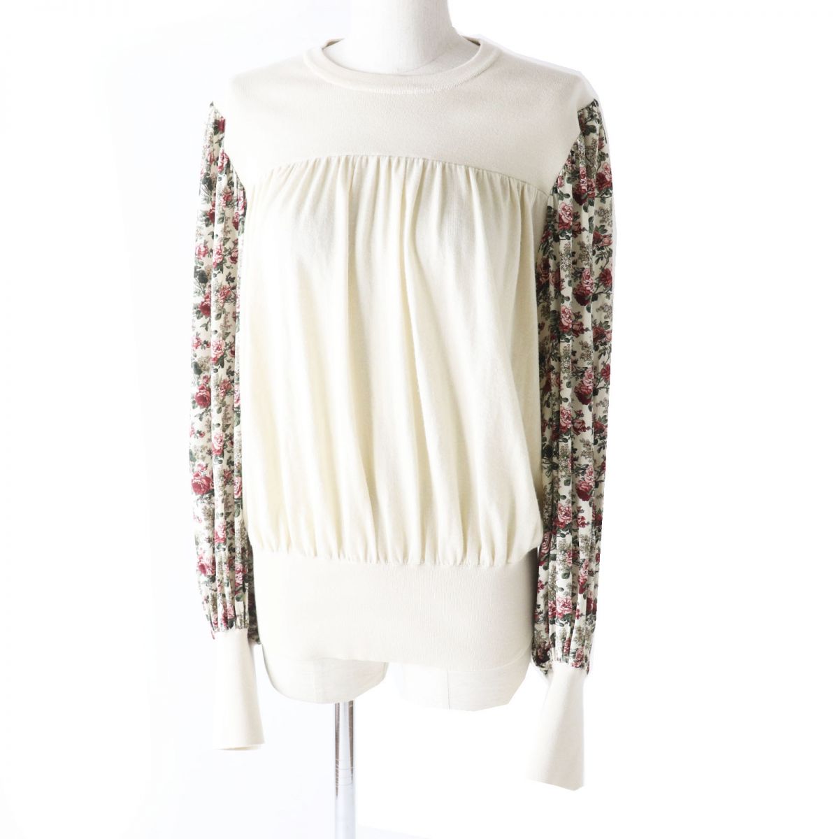 LOUIS VUITTON knit Main: 33% wool, Main: 32% cashmere, Main: 28% silk, Main: 5% nylon, Main: 2% polyurethane, Part: 100% silk Light beige x multicolor (flower print) Women M