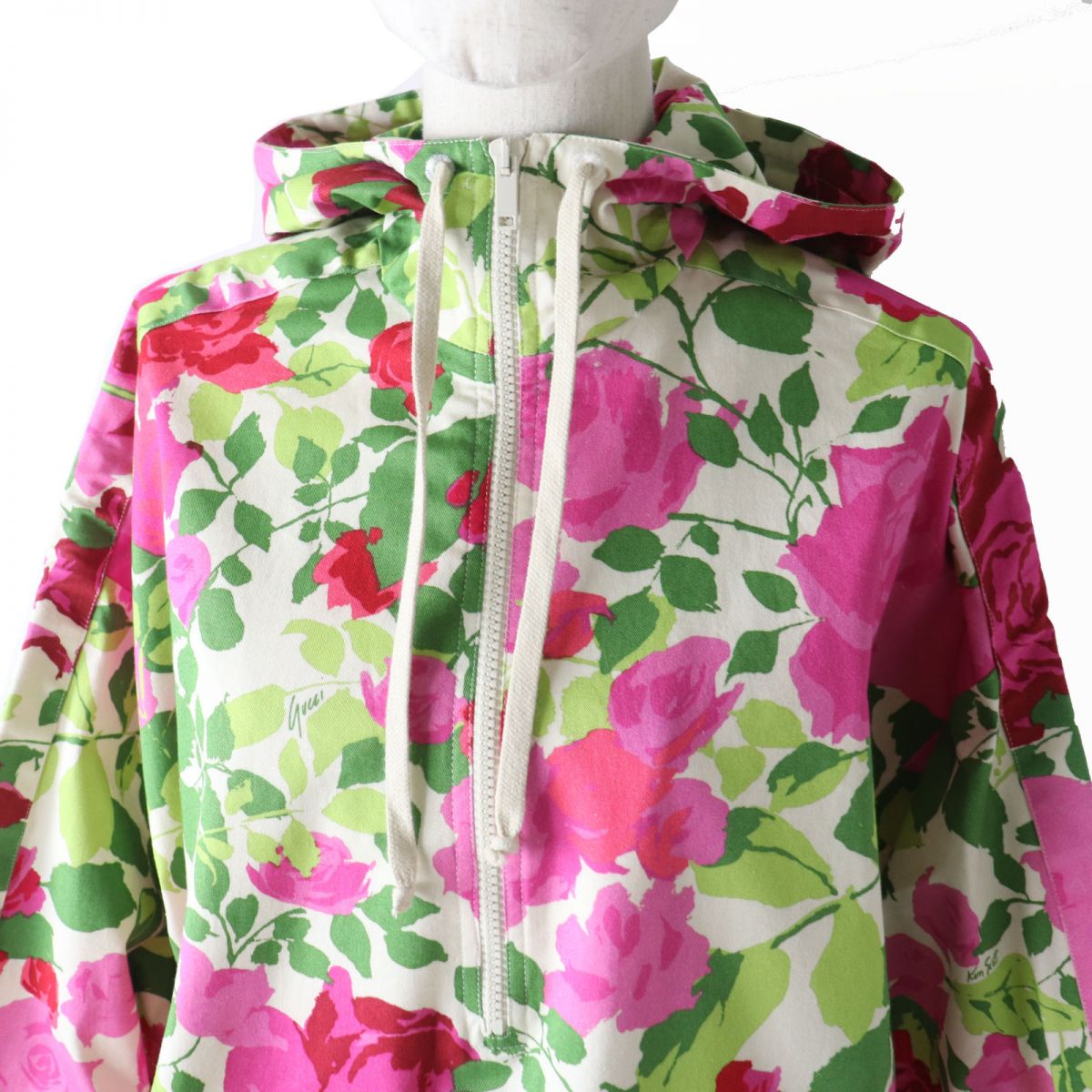 GUCCI Hoodie Outer material: 97% cotton, Outer material: 3% polyurethane, Part: 80% polyester, Part: 20% polyester Rose print<br>Pink x red x green Women XS
