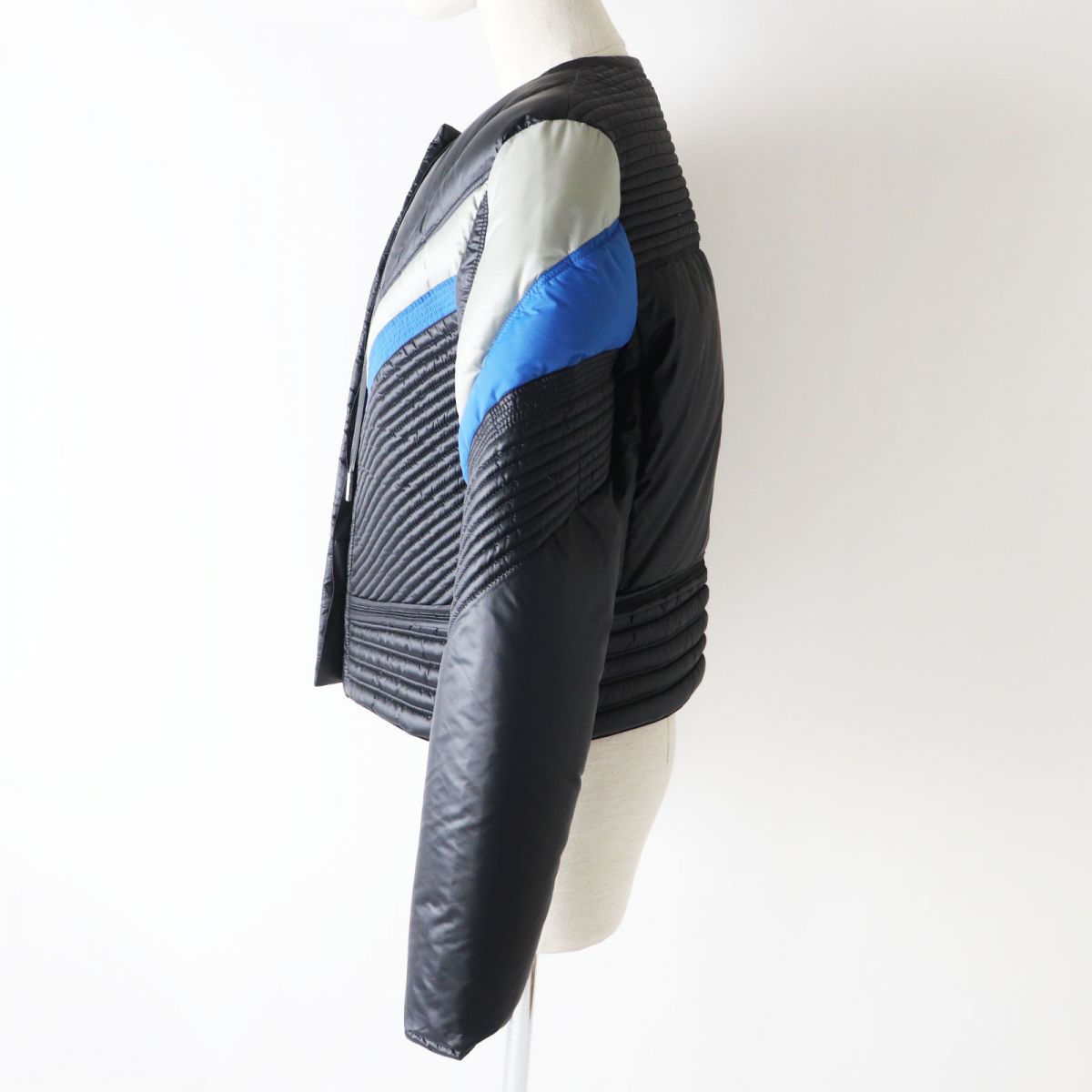 LOUIS VUITTON Blouson Outer: 100% nylon, Lining: 100% nylon, Part: Cowhide, Filling: 90% down, Filling: 10% feather Black x Grey x Blue Women 38