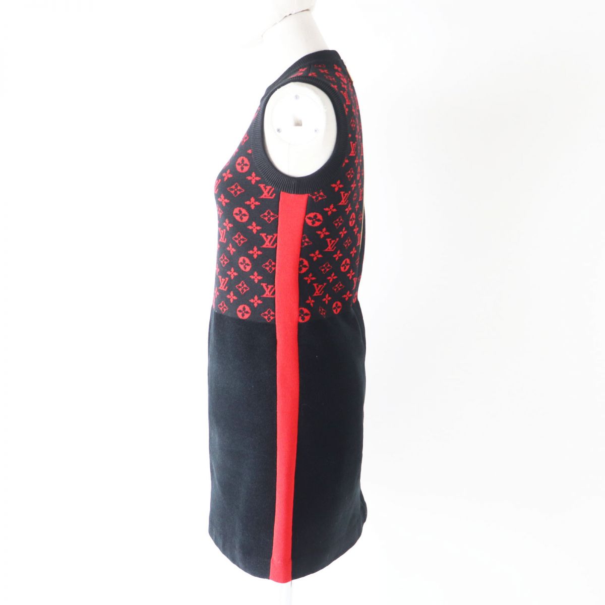 LOUIS VUITTON one piece Outer: 55% wool, Outer: 30% cotton, Outer: 10% silk, Outer: 4% polyamide, Lining: 1% polyurethane Black x Red Monogram Women XS