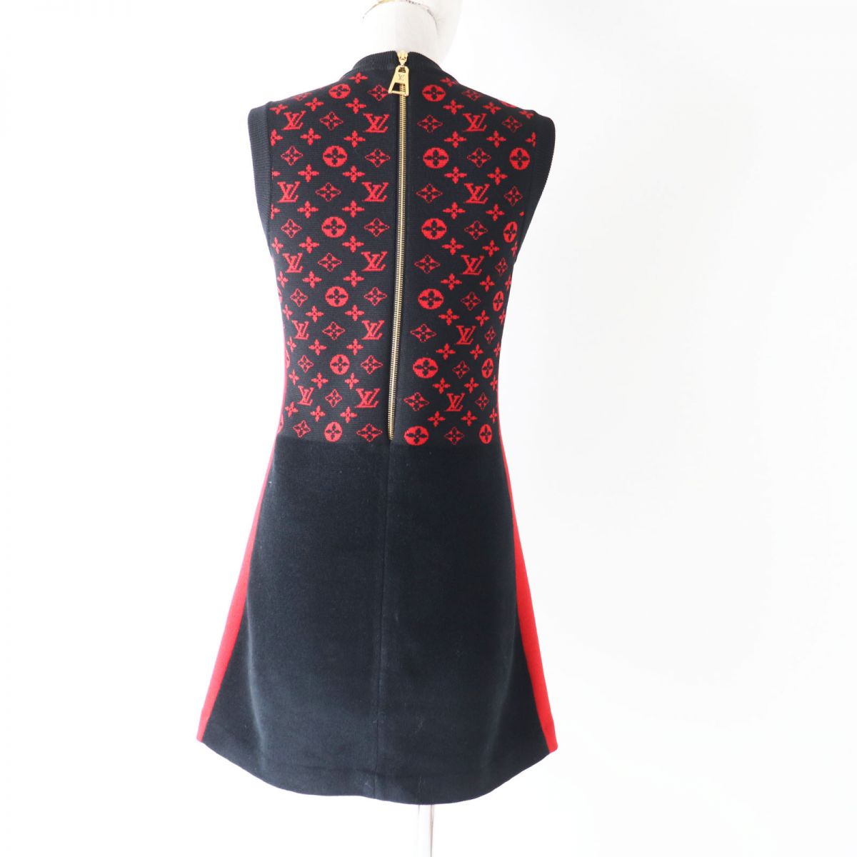 LOUIS VUITTON one piece Outer: 55% wool, Outer: 30% cotton, Outer: 10% silk, Outer: 4% polyamide, Lining: 1% polyurethane Black x Red Monogram Women XS