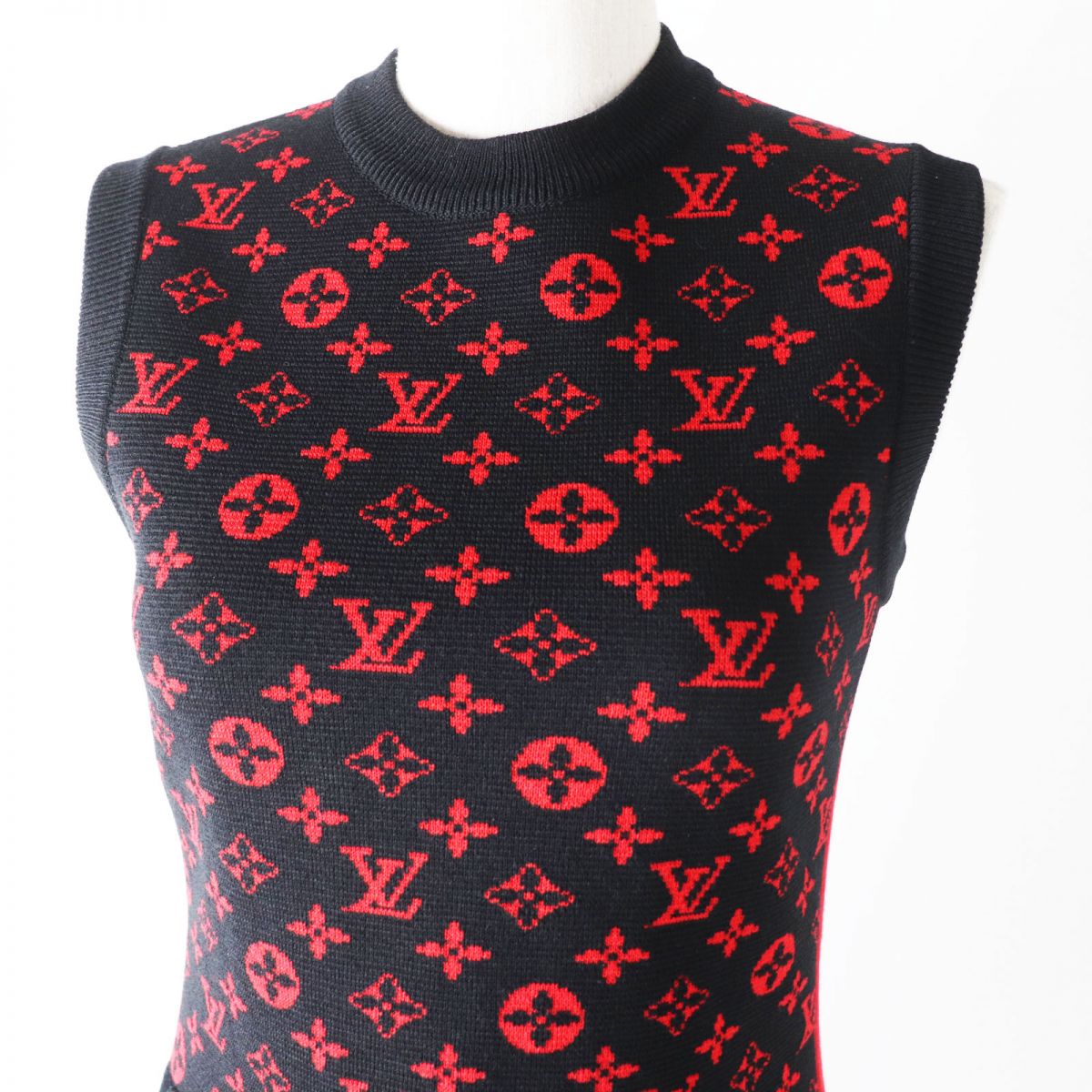 LOUIS VUITTON one piece Outer: 55% wool, Outer: 30% cotton, Outer: 10% silk, Outer: 4% polyamide, Lining: 1% polyurethane Black x Red Monogram Women XS