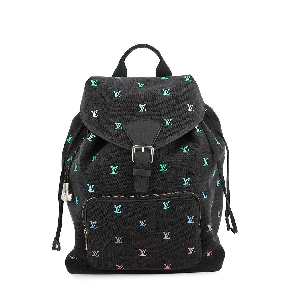 LOUIS VUITTON Montsouris?Backpack Gradient Blue (Black base)M14135 LV Blason Denim Calf Leather