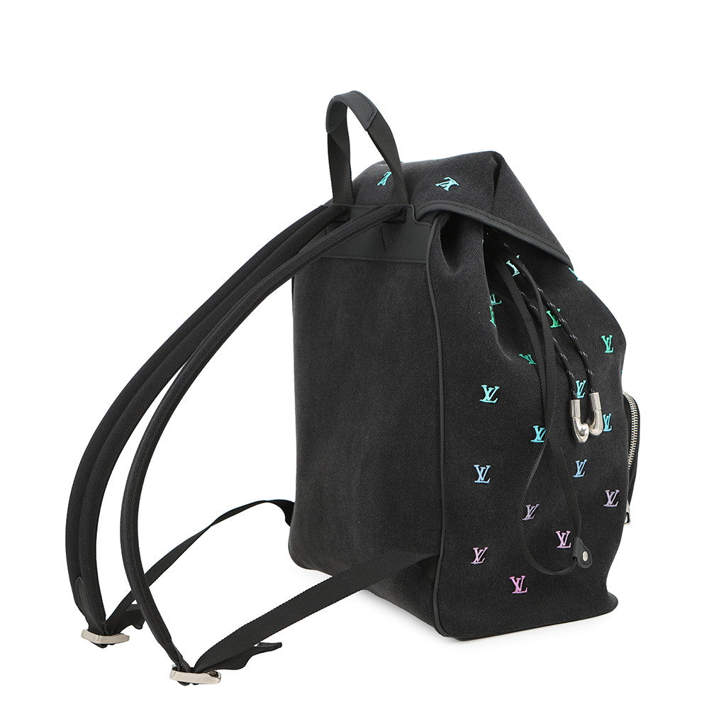 LOUIS VUITTON Montsouris?Backpack Gradient Blue (Black base)M14135 LV Blason Denim Calf Leather